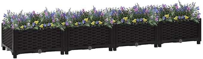 Raised Garden Bed 63x15.7x9.1 Polypropylene Planter Outdoor Elevated Planting Box for Vegetables Herbs Flowers Black