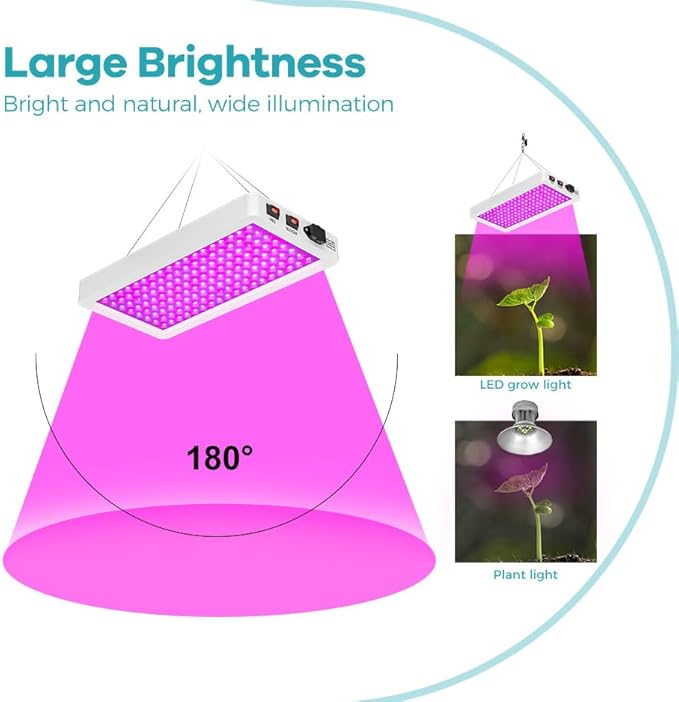 600W Top-Performance LED Plant Lights 192LEDs with a Refined Red-Blue Spectrum Dimmable Veg/Bloom Settings and Adjustable Purple Lighting Enable Planting Growth Management for Indoor Gardening Spaces
