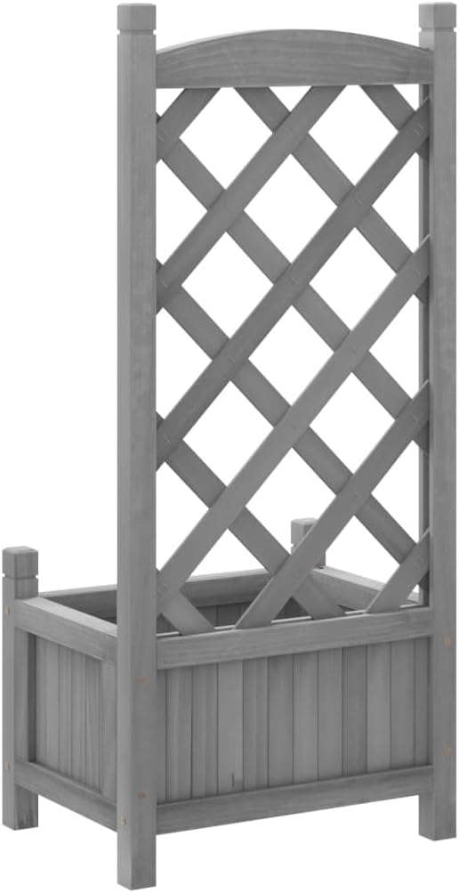 Gray Elevated Garden Bed Planter with Trellis 11.8x15.7x35.4 Solid Fir Wood Raised Box for Patio Balcony Outdoor Indoor Climbing Plants