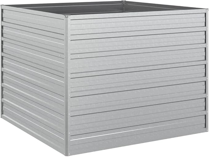 Galvanized Steel Garden Raised Bed Large Outdoor Planter Box with Open Bottom Metal Raised Planter Bed for Vegetables Flowers 39.4x39.4x30.3 Silver-369