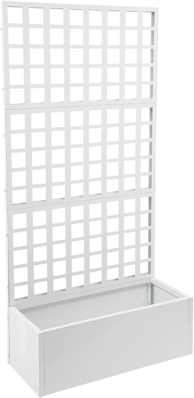 Metal Planter Box with Trellis Raised Garden Bed with Trellis 71x 35x 16 Multifunctional Privacy Screen Planter Box for Climbing Plants Vegetables Vines Indoor/Outdoor (White)