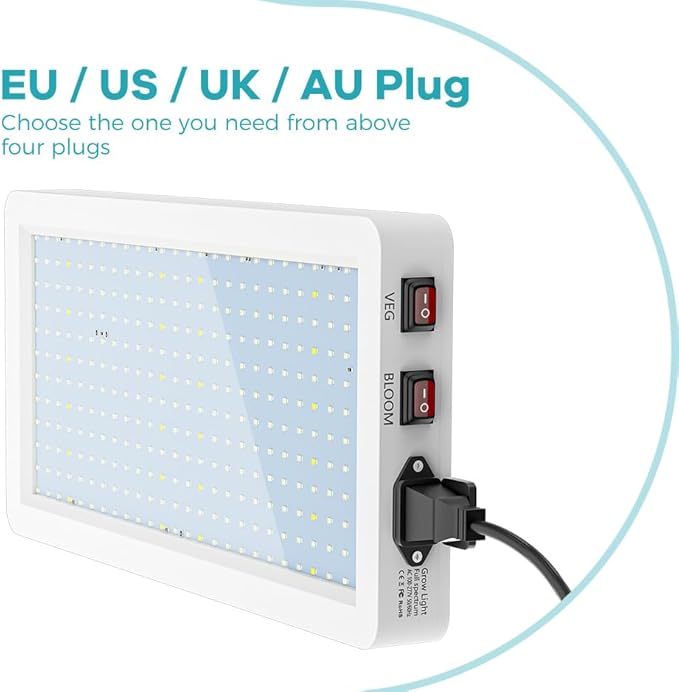 2PCS 500W Full Spectrum Grow Light with 312 Energy-Saving Lamp Beads Veg/Bloom Dual Modes 100-277V Universal Voltage US Plug Ideal for Seed GerminationHydroponicsVegetable/Flower Indoor Planting