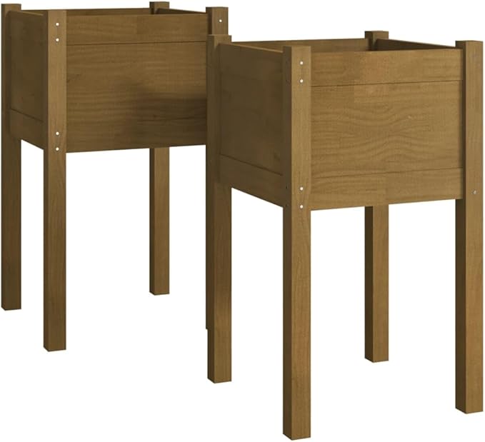Garden PlantersGardening PlantersPatio Raised BedsBackyard Raised BedsRaised Flower BedsGarden DecorationPlanter Boxesfor DecksPatios2 pcs Honey Brown 15.7x15.7x27.6 Solid Wood Pine