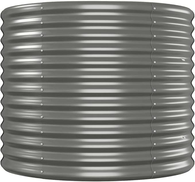 Grey Oval Raised Garden Bed with Powder-Coated Steel Frame for Outdoor Planters Durable Weather-Resistant Planter Box for Vegetables Herbs Flowers on Patio