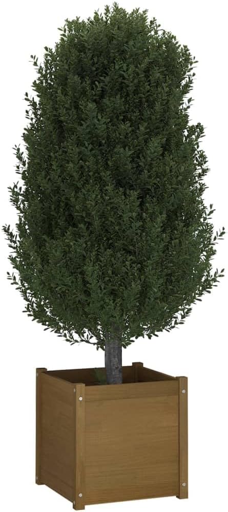 Set of 2 Wooden Garden Planter Box Raised Garden Bed Indoor Outdoor Planter Outdoor Wood Raised Garden Bed for Vegetables Flowers Honey Brown 19.7x19.7x19.7 Solid Wood Pine-408