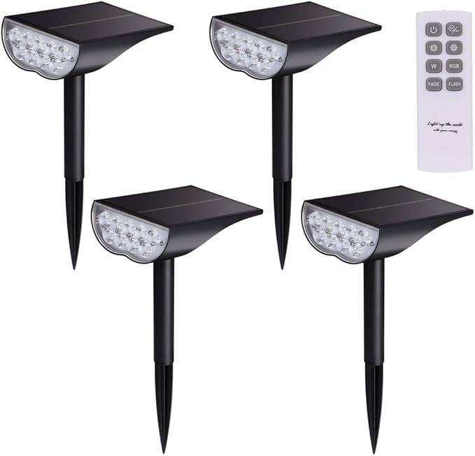 Solar Garden Spotlight 4 Pcs Outdoor In-Ground Landscape Light with Remote Control Auto Illuminating Color-Changing Led Patio Light for Parks Yards Lawns