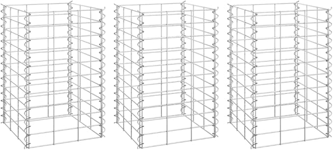 Gabion Raised Bed Silver Iron Square Planter for Outdoor Plants 11.8 x 11.8 x 19.7 in 3-Pack Galvanized Raised Garden Beds Rustic Metal Finish