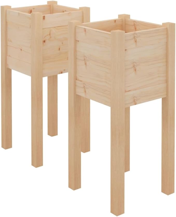 Set of 2 Wooden Garden Planter Box Raised Garden Bed with Legs Outdoor Wood Planter Box Stand Outdoor Wood Raised Garden Bed 12.2x12.2x27.6-283
