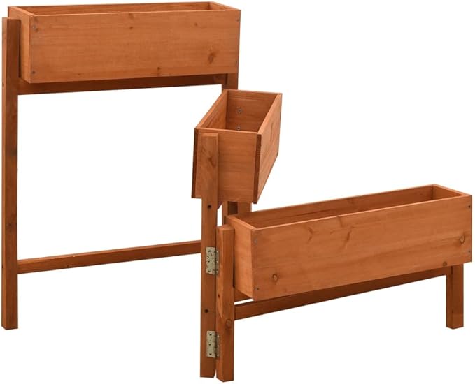 Orange Solid Firwood Foldable Planter Rectangular Raised Garden Bed for Outdoor Plants 23.6x23.6x29.5 Inch Gardening Planter Box
