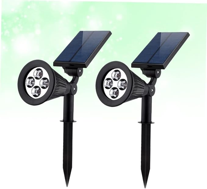 HOMSFOU 2 Pcs Waterproof Solar Spotlights 4 RGB LEDs Outdoor Garden Landscape Lamp for Lawn and Patio Decoration Ground Connector Design