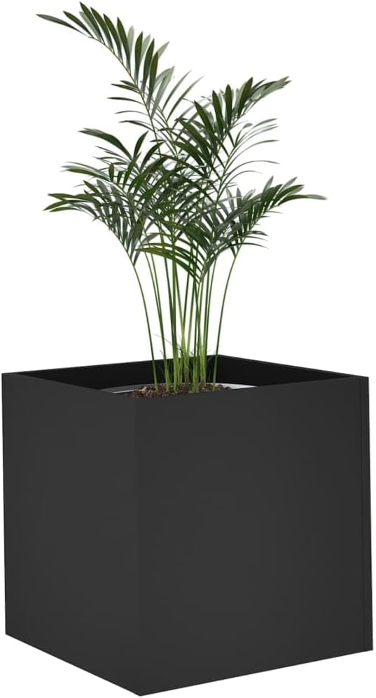 Square Planter Box Black Engineered Wood 15.7x15.7x15.7 inch Modern Indoor Decor Living Room Bedroom Office Low Maintenance