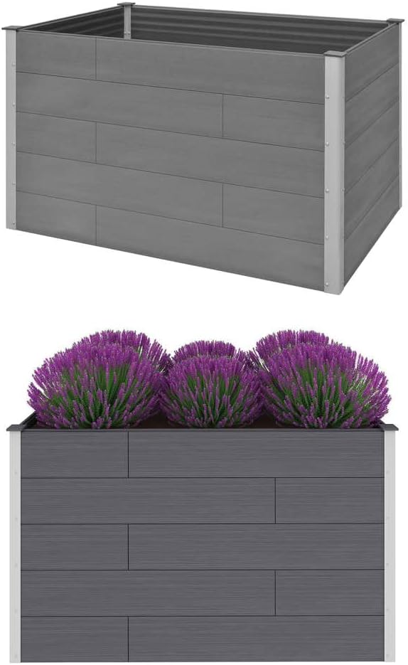 Garden Raised Bed WPC Flower Planter for Outdoor Vegetables Herbs Plants Tall Metal Planting Box 59.1x39.4x35.8 Gray