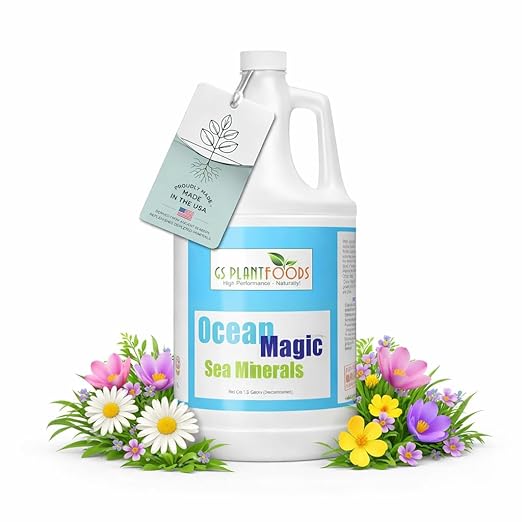 Ocean Magic Sea Mineral Fertilizer by GS Plant Foods(1 Gallon) - Soil Mineral Health Improvement Liquid Concentrate - Sea Minerals for Lawn and Turf Gardens &amp House Plants