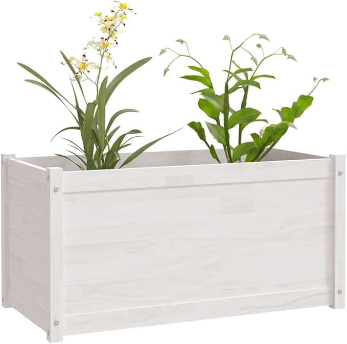 Set of 2 Wooden Garden Planter Box Raised Garden Bed Indoor Outdoor Planter Outdoor Wood Raised Garden Bed for Vegetables Flowers Herbs White 39.4x19.7x19.7 Solid Wood Pine-433