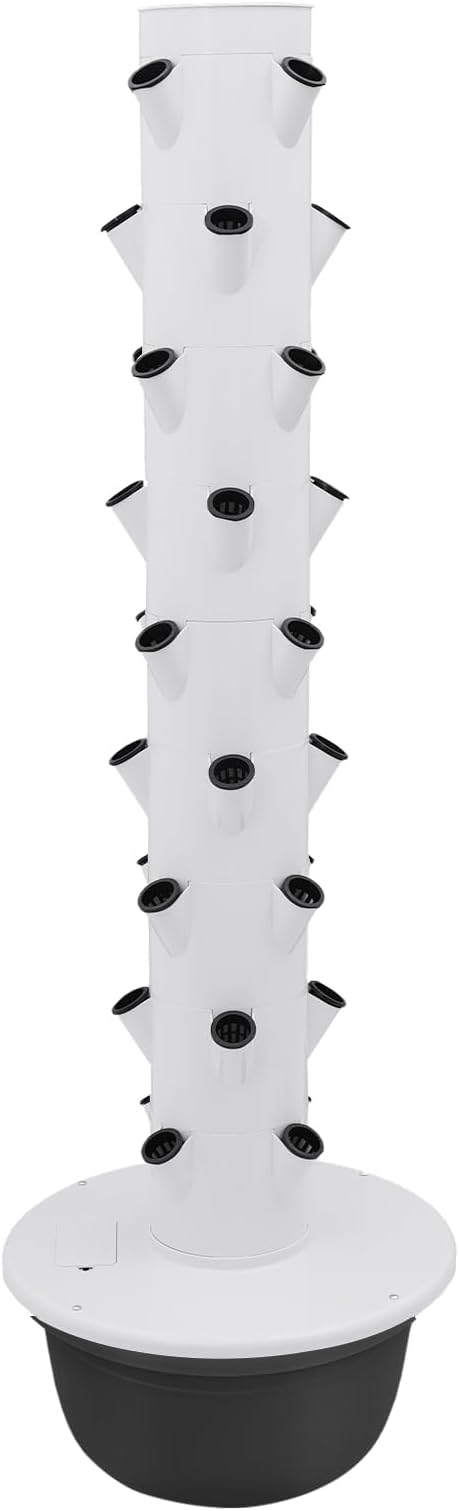 Growing Tower 9-Tier 36-Hole Hydroponic Growing System Hydroponics Growing Tower Germination Kit for Soil-Free Planting Indoor/Outdoor Home Garden (White + Balck)