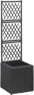 Trellis Raised BedElevated Planter BoxRaised PlanterGarden BoxGarden Bedfor Backyard Patio to Grow Vegetables Herbs and Flowers with 1 Pot 11.8x11.8x42.1 Poly Rattan Black