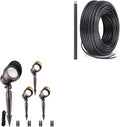 LEONLITE 4-Pack 5W LED Landscape Spotlight AC/DC 12V Low Voltage IP65 Waterproof Non-Dimmable Bronze Aluminum Housing 3000K Bundle 100ft 16/2 Low Voltage Landscape Lighting Cable Black
