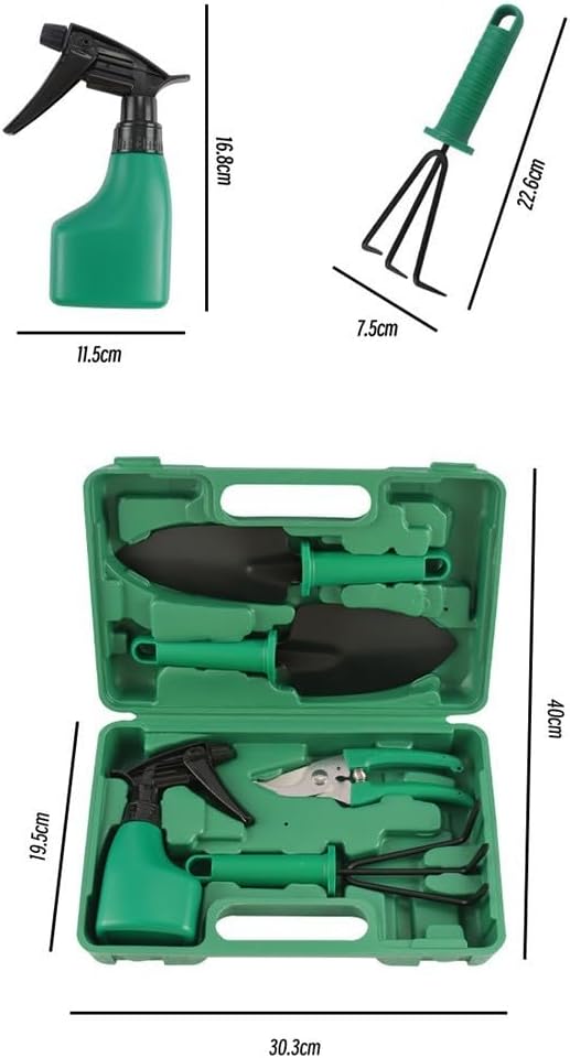 Garden Tools Set 5Pcs Heavy Duty Gardening Hand Tools with Garden Tools Set Trowel Rake Shovels Pruner Sprayer Garden Hand Tools with Carrying Case for Woman/Men