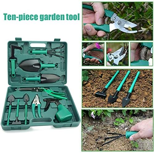 10pcs/Set Gardening Garden Tools Set Ergonomic Non Slip Trowel Rake Pruner Shears with Storage Case