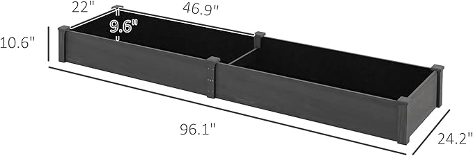 8x2ft Wooden Raised Garden Bed Kit Elevated Planter with 2 Boxes Self Draining Bottom and Liner Patio to Grow Vegetables Herbs and Flowers Gray