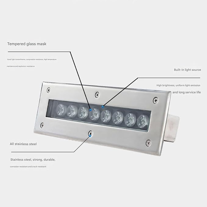 Underground Light LED - Rectangular Linear Lighting Tool /24V Outdoor Recessed LED Light Source Pavement Landscape Stair Beam IP67 Waterproof Corridor Aisle Cold White 24w