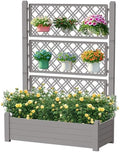 Raised Garden Bed with Trellis for Climbing Plants Outdoor Planter Box with Drainage Eco-Friendly Material for Patio Balcony Yard Dust-Resistant (Gray43.43 * 18.27 * 59.29)