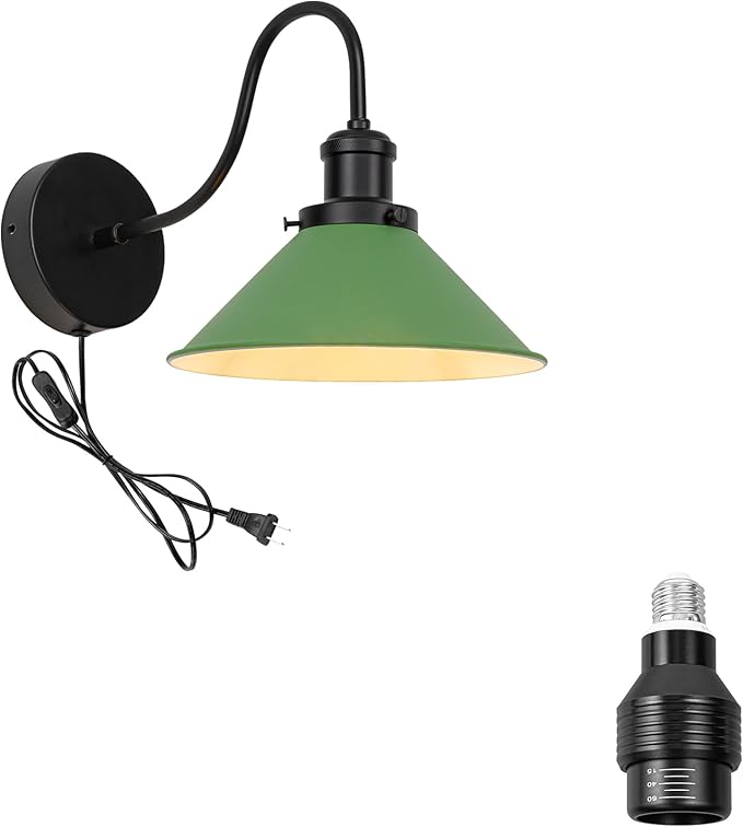 Hook Mounted Plant Light Full Spectrum 4500K 10W Adjusted Light Beam Range 15°-60° Vintage Green Cone Shade Goose Neck Wall Lamp for Indoor Plants Flowers Growing