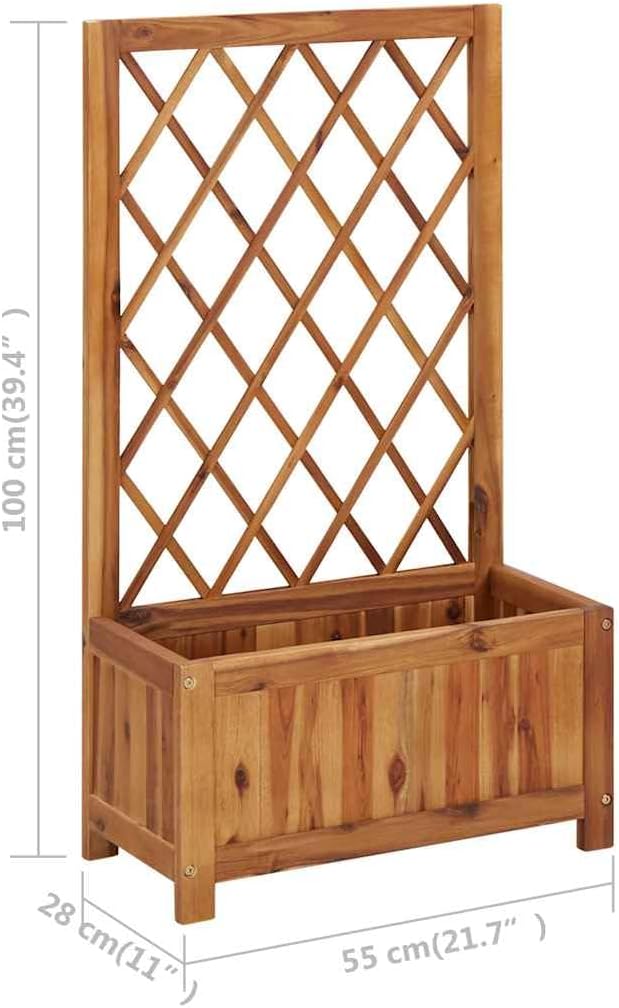 YAFF Solid Acacia Wood Garden Planter with Trellis Medium Size Rectangular Box for Climbing Plants UV Resistant Ideal for Balcony Patio and Indoor/Outdoor Gardens