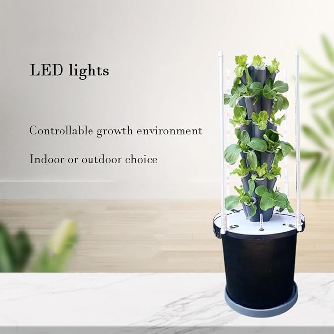 Indoor Garden Hydroponics Growing System Kit Hydroponics Tower with LED Grow Light Soilless Cultivation Waterproof Design for Fruits Vegetables Herb(White8 Layers)