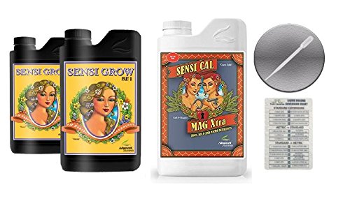 Advanced Nutrients Sensi Grow A and B 4 Liter with Sensi Cal-Mag Xtra 1 Liter Bundle and Conversion Chart and 3mL Pipette