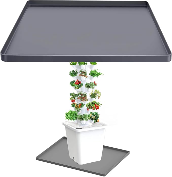 Hydroponic Tower Mat Hydroponic Garden Mat Extra Large 24x24 Garden Tower Silicone Pad with Raised Edge Indoor Growing System Drip Pan Hydroponics Container Tray Herb Gardening Floor Protector Soft