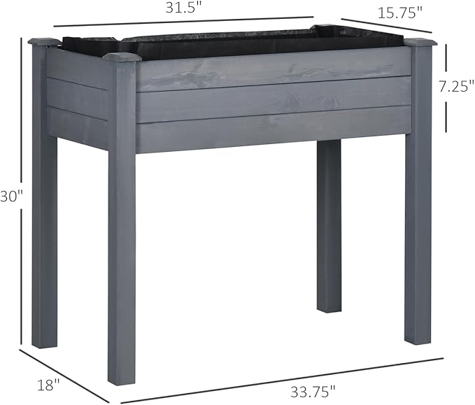 Planter Raised Beds Raised Garden Garden Planters 34 x 18 x 30 Wood Self-Draining with Bed Liner for Vegetables Herbs and Flowers Backyard Patio Balcony Use