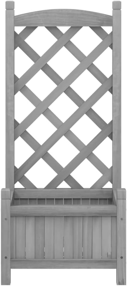 Gray Elevated Garden Bed Planter with Trellis 11.8x15.7x35.4 Solid Fir Wood Raised Box for Patio Balcony Outdoor Indoor Climbing Plants