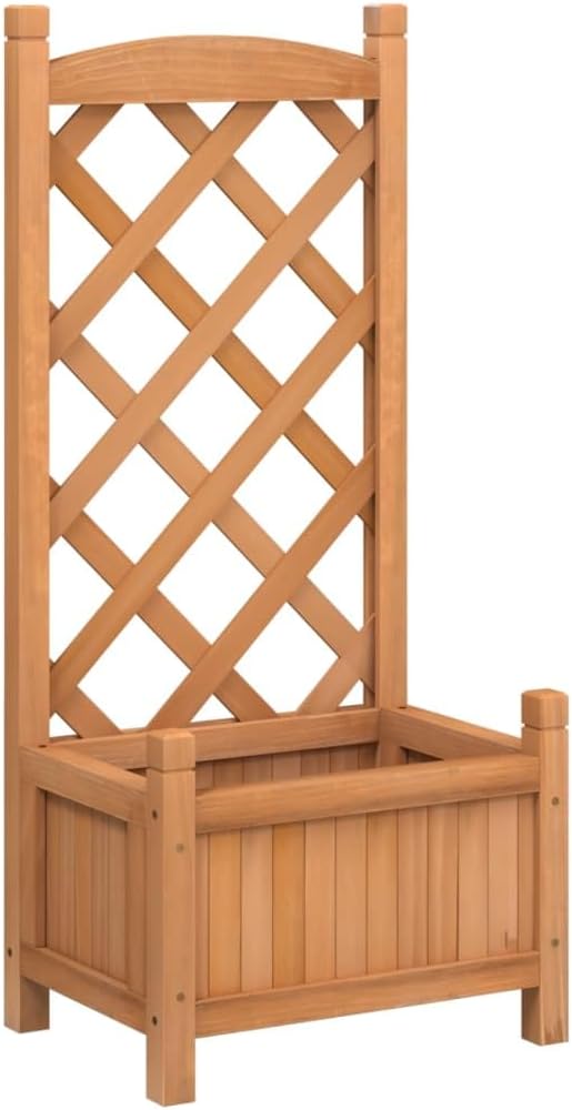 Solid Wood Fir Planter with Trellis Brown Raised Garden Bed for Climbing Plants Outdoor Patio and Terrace 15.7x11.8x35.4 Inches Durable and Elegant
