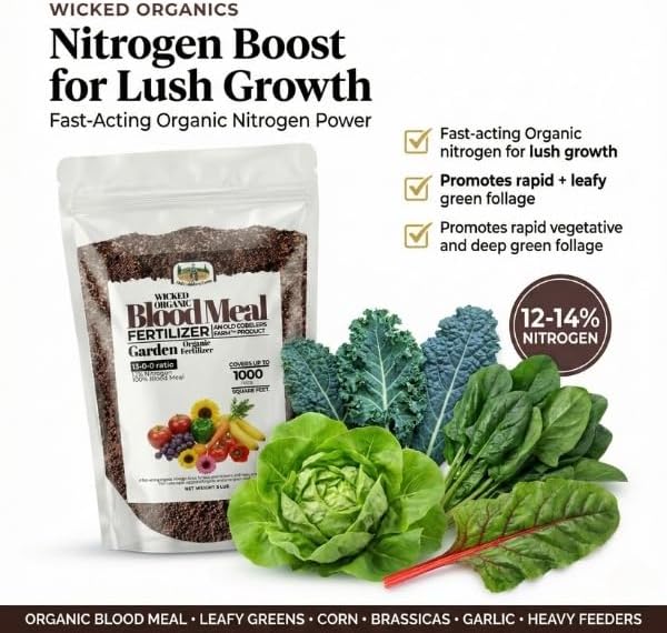 Old Cobblers Farm™ Wicked Organics Blood Meal – High-Nitrogen Soil Booster for Lush Lawn &amp Vigorous Garden Growth | Promotes Greener Foliage &amp Strong Roots | (5 lbs | 10 lbs | 15 lbs | 20 lbs)