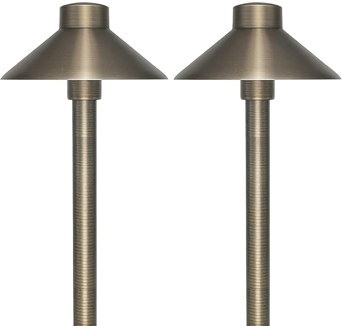 GKOLED 10 Pack Brass Landscape Spotlights (MR16 Bulbs Included) with 4 Pack Brass Landscape Path Lights (G4 Bulbs Included)