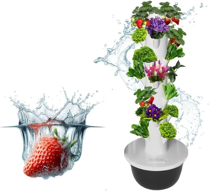 GRETEGO G&ampGO Hydroponics Growing System Kit Aero Gardening System Hydroponic Tower|28 Net Pots for Tomato Green Salad Strawberry Tower in Your Indoor Vegetable Garden