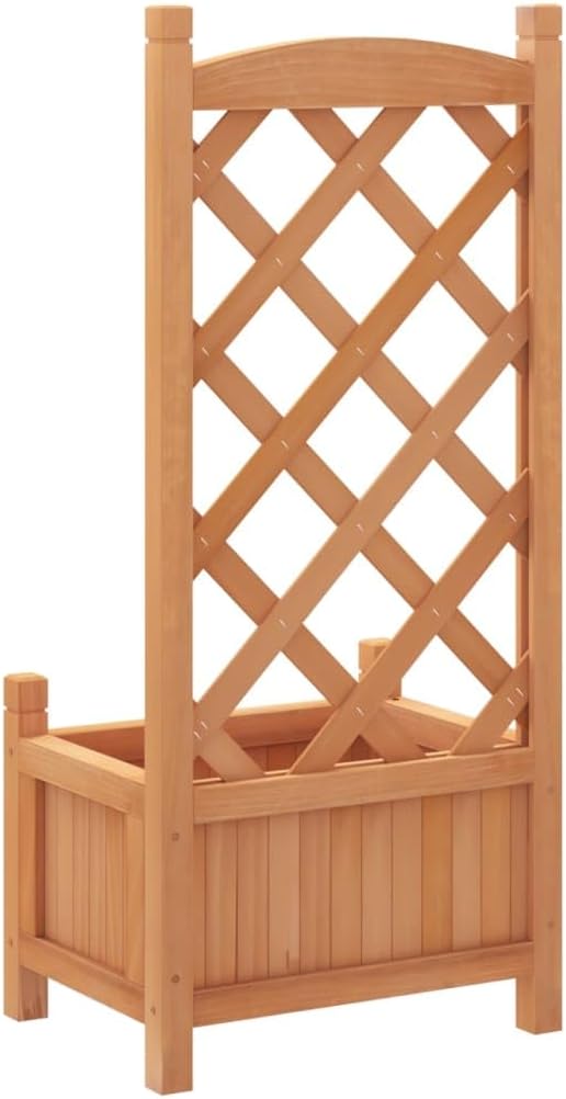 Planter with Trellis Brown Solid Wood Fir Raised Garden Bed Elevated Outdoor Planter Box for Climbing Plants Garden Patio Vegetable and Flower Beds