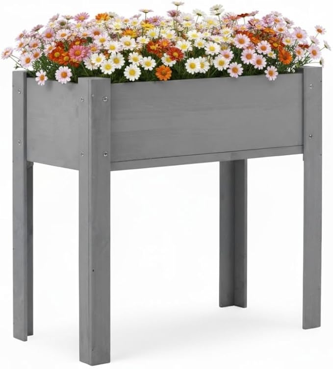 Sturdy Elevated Garden Bed with Legs for Easy Access Growing of Vegetables Herbs Flowers and Fruits Outdoors (Planter 31 * 16 * 30'' Grey)