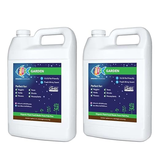 FOOP Garden - Organic Liquid Plant Food Made from Fish Manure (with Fresh Minty Scent) | Fish Fertilizer Alternative Perfect for Veggies Herbs FlowersTreesShrubs | Kid&ampPet Friendly (1G 2 Pack