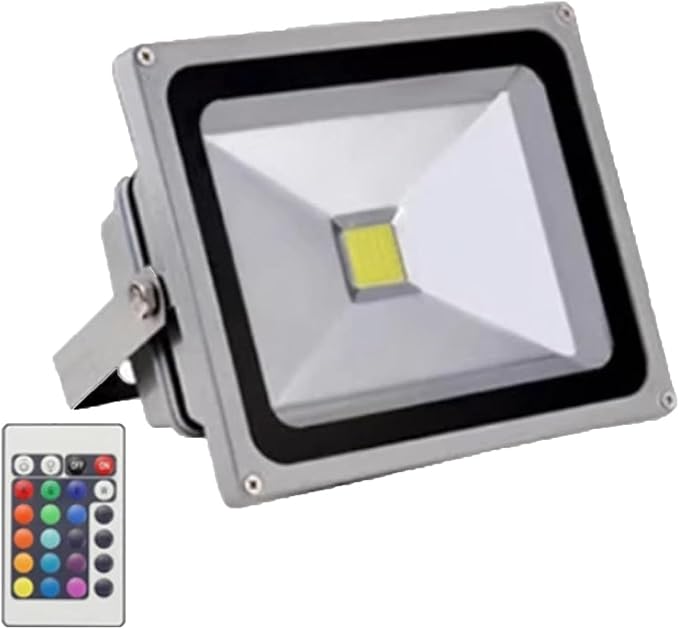 Outdoor Spotlight Ground Floodlight 220V Low Voltage Led Beam Light IP65 Waterproof Landscape Tree Light for Garden Patio Pathway Construction Searchlight(RGB+Remote Control50W)