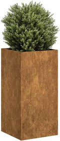 Large Square Weathering Steel Planter Box for Raised Garden Beds Outdoor Rustic Brown Modern Design with Drainage Suitable for Gardens Patios and Balconies Dimensions 15.7x15.7x31.5 in