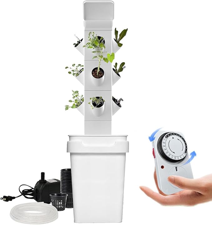 Hydroponics Growing System 24 Pods Vertical Hydroponics Tower Smart Garden Planter Germination Kit Aeroponics Growing Kit with Hydrating Pump Adapter Net Pots T