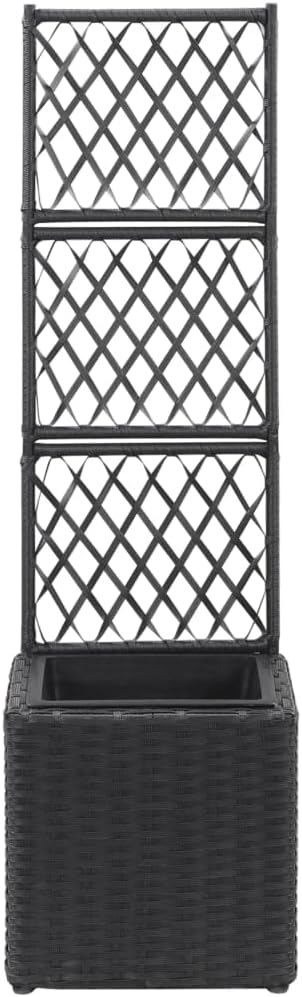 Trellis Raised Bed Poly Rattan with 1 Pot Black Planter Box with Trellis Free Standing Garden Raised Bed for Flower Climbing and Hanging Plants 11.8x11.8x42.1
