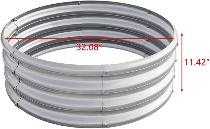Round Galvanized Raised Garden Bed kit Steel Fire Pit Ring Flower Planter Metal Above Ground Boxes Kit Patio Ground Planter for Planting Vegetables and HerbSilver32.1×11.4