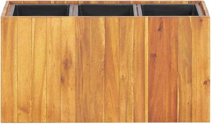 vidaXL Solid Acacia Wood Garden Raised Bed with 3 Pots - Outdoor Weather Planting Box for Flowers/Plants/Vegetables - Easy to Assemble