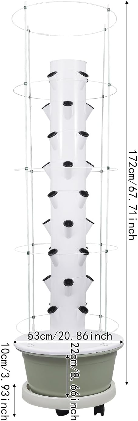 9-Tier Hydroponic Growing Tower 36-Plant Vertical Garden Kit with 7.92Gal Water Tank &amp Climbing Trellis Hydroponic Grow System Kit for Vegetable Strawberry Herb (White &amp Light Green)