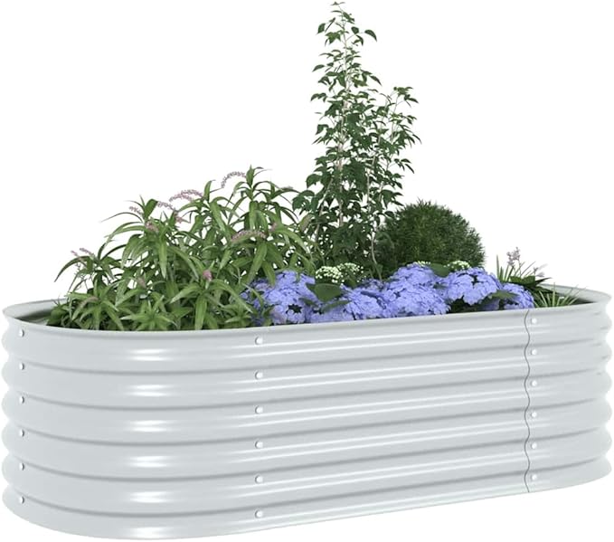 Steel Planter Raised Bed Metal Flower Box Planter Raised Beds Outdoor Garden for Planting Fruit 63x31.5x17.3 Silver -730
