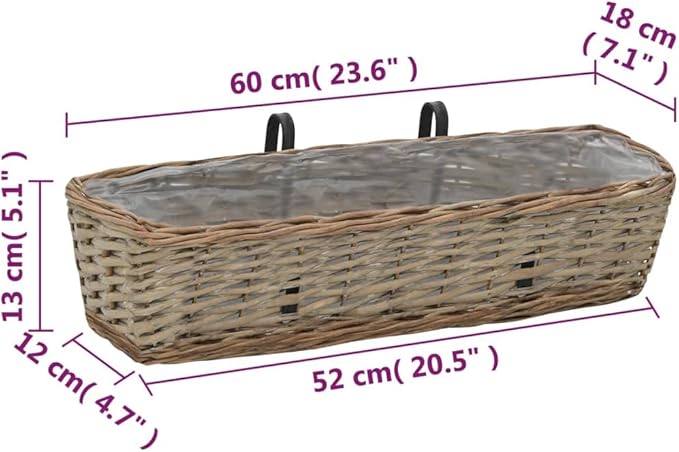 Balcony Planter Set Brown Wicker 23.6 in - Hanging Wall Fence Garden Baskets Welded - Ideal for Retaining Walls and Fencing for Your Patio!