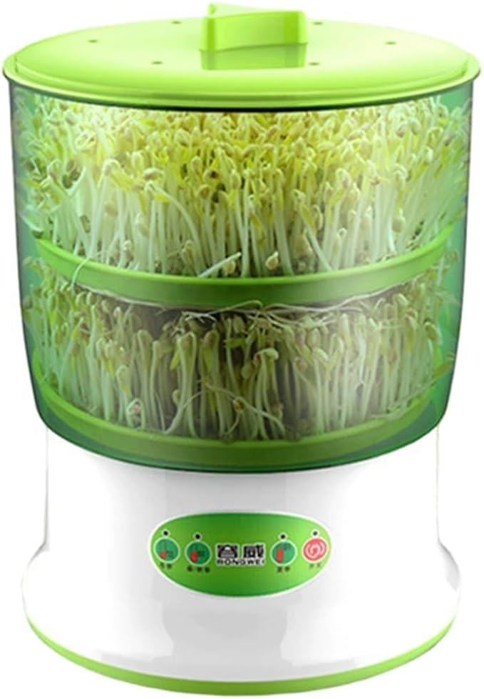 Bean Sprouts Machine Bean Sprouts Grow Kit 2-Tier Automatic Maker 3 Modes Seed Sprouter Kits for Indoor Gardening Green